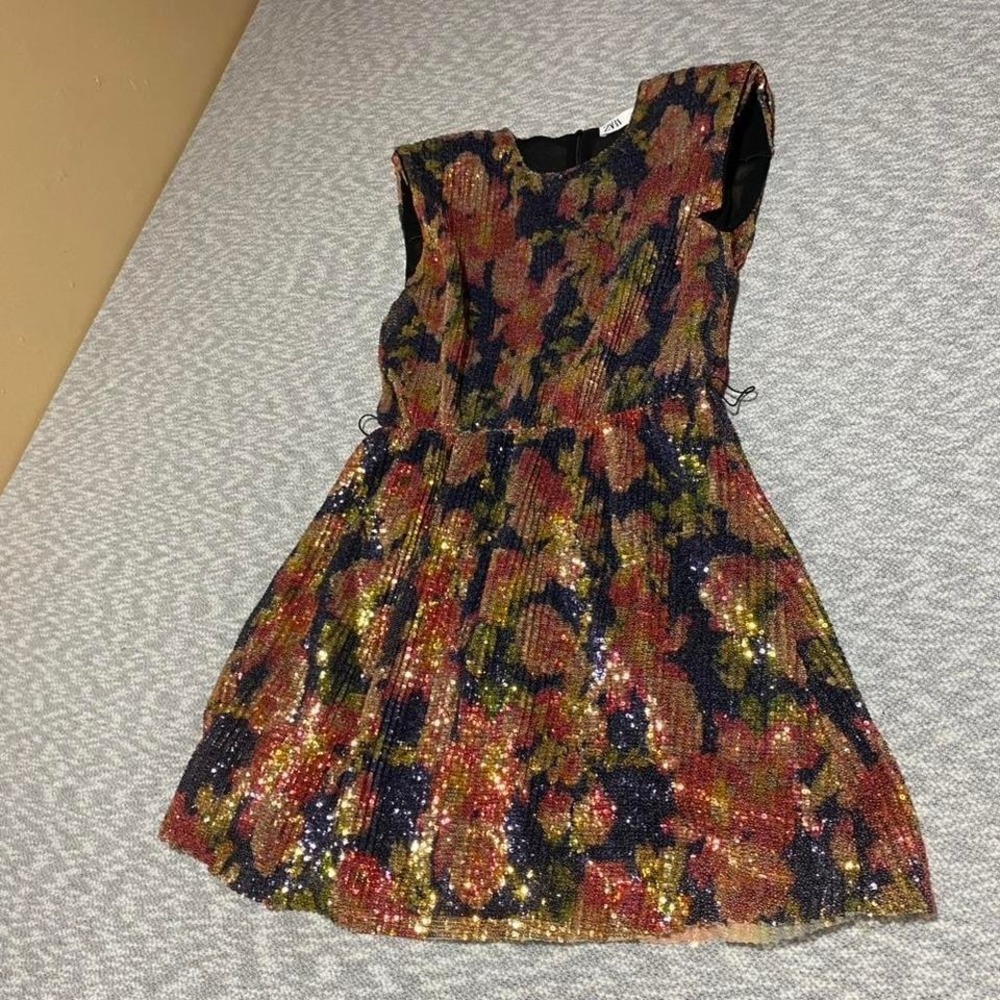 Zara multicoloured sequin floral mini dress Women S. SKU-A286 #party #floral